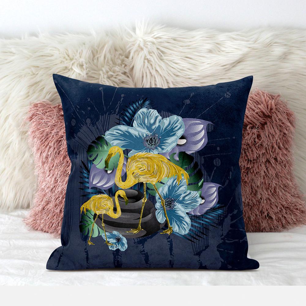 16x16 Blue Yellow Bird Blown Seam Broadcloth Animal Print Throw Pillow. Picture 3