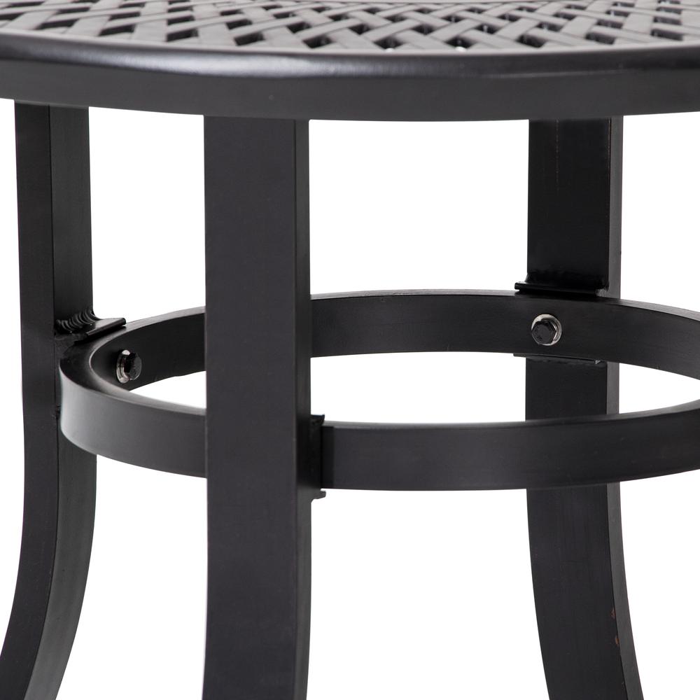 24" Black Rounded Metal Outdoor Bistro Table With Umbrella Hole. Picture 5
