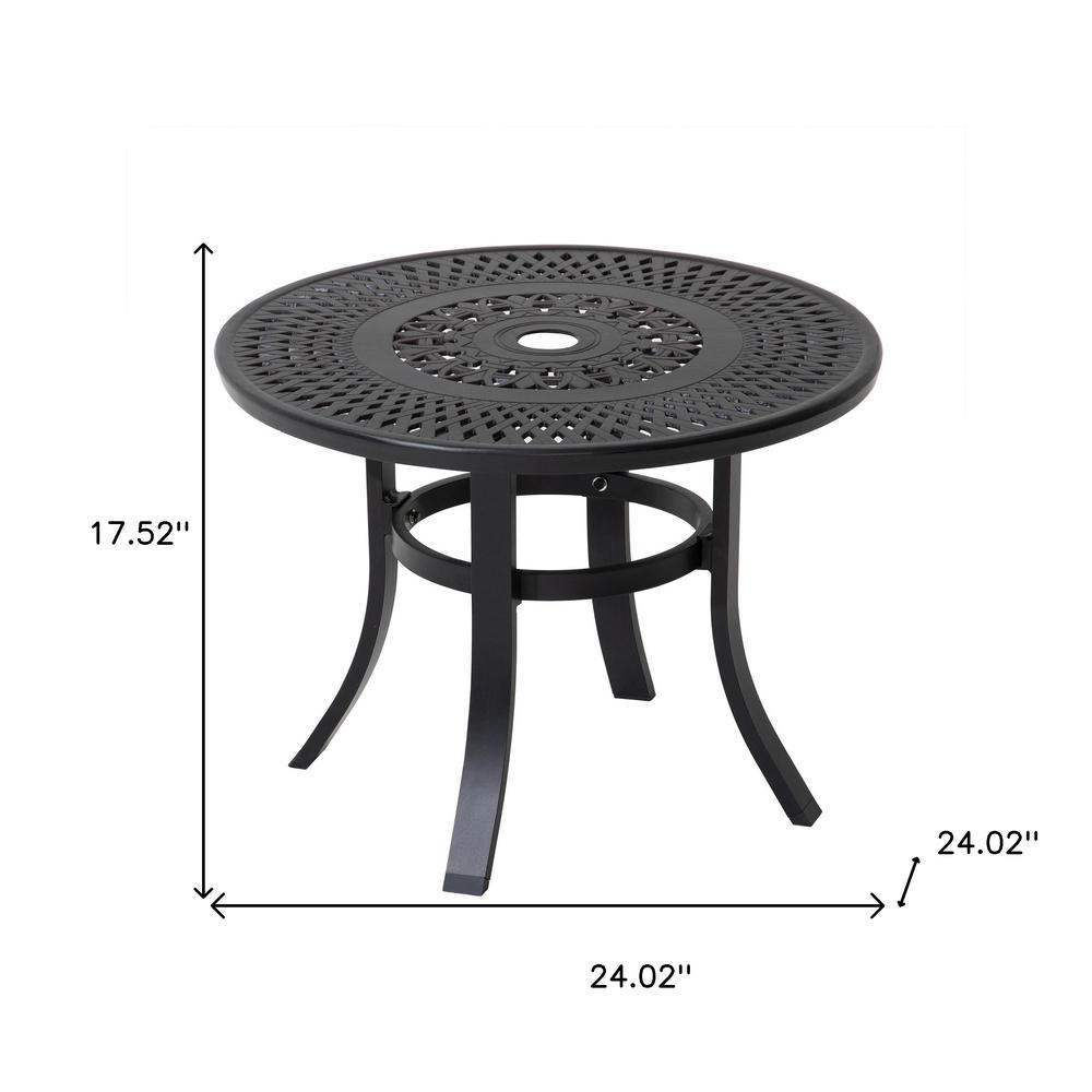 24" Black Rounded Metal Outdoor Bistro Table With Umbrella Hole. Picture 8