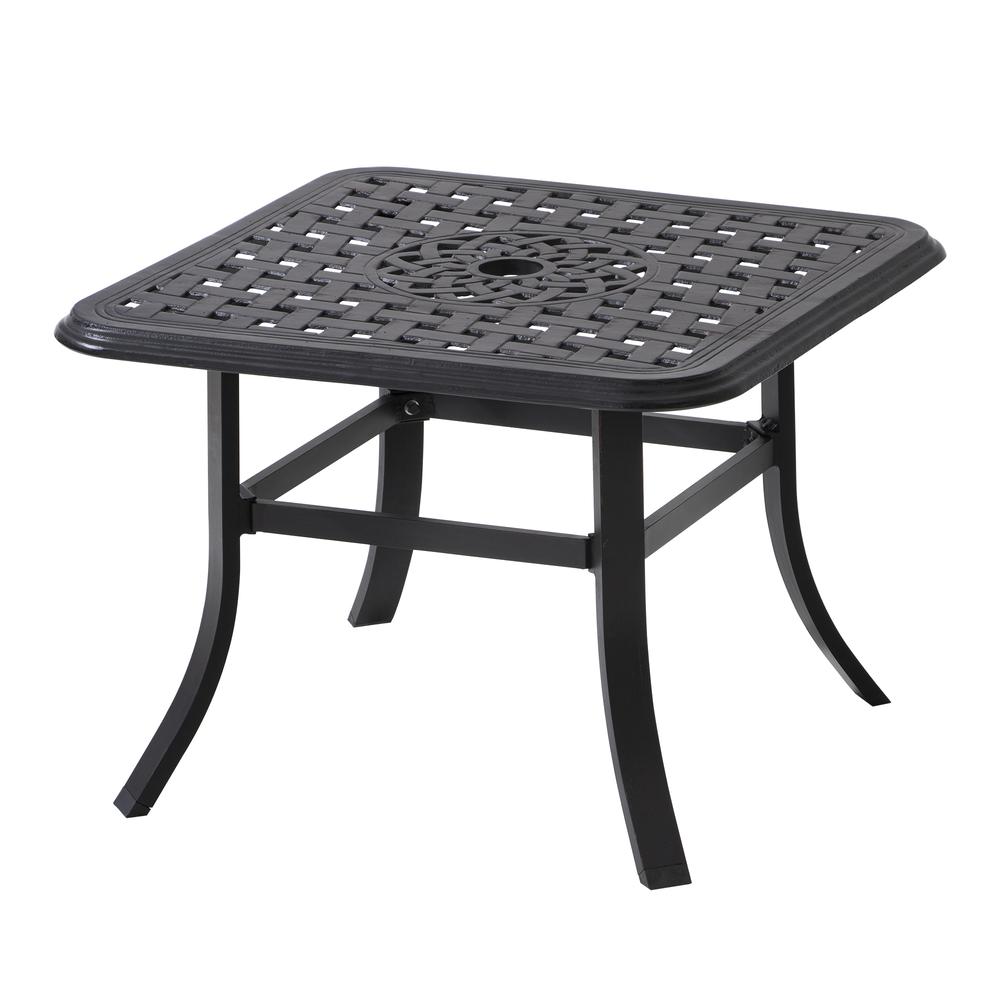 24" Black Square Metal Outdoor Bistro Table With Umbrella Hole. Picture 1