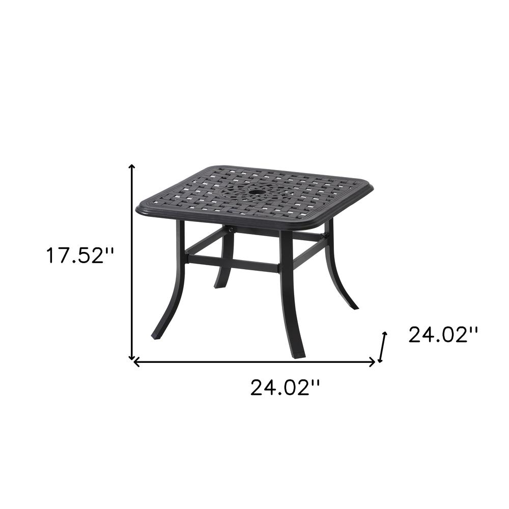 24" Black Square Metal Outdoor Bistro Table With Umbrella Hole. Picture 6
