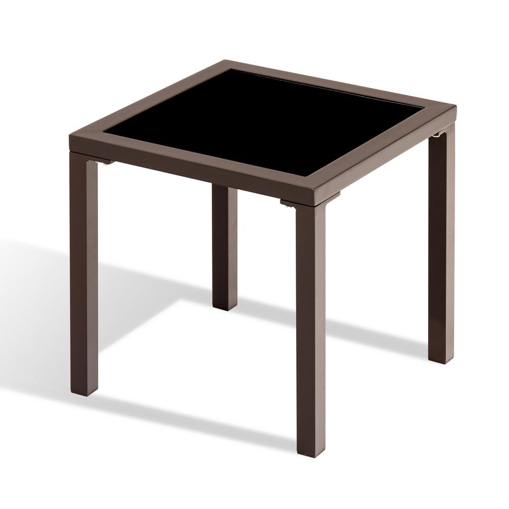 16" Black Square Glass Outdoor Side Table. Picture 1