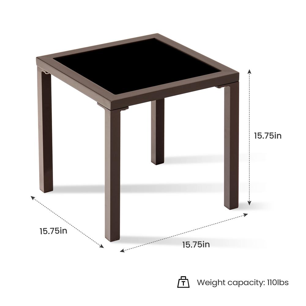 16" Black Square Glass Outdoor Side Table. Picture 5