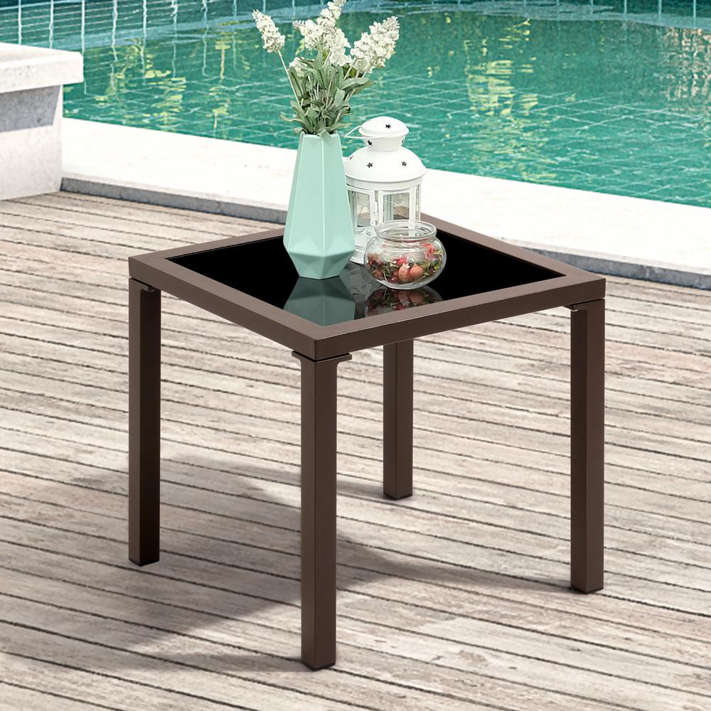 16" Black Square Glass Outdoor Side Table. Picture 4
