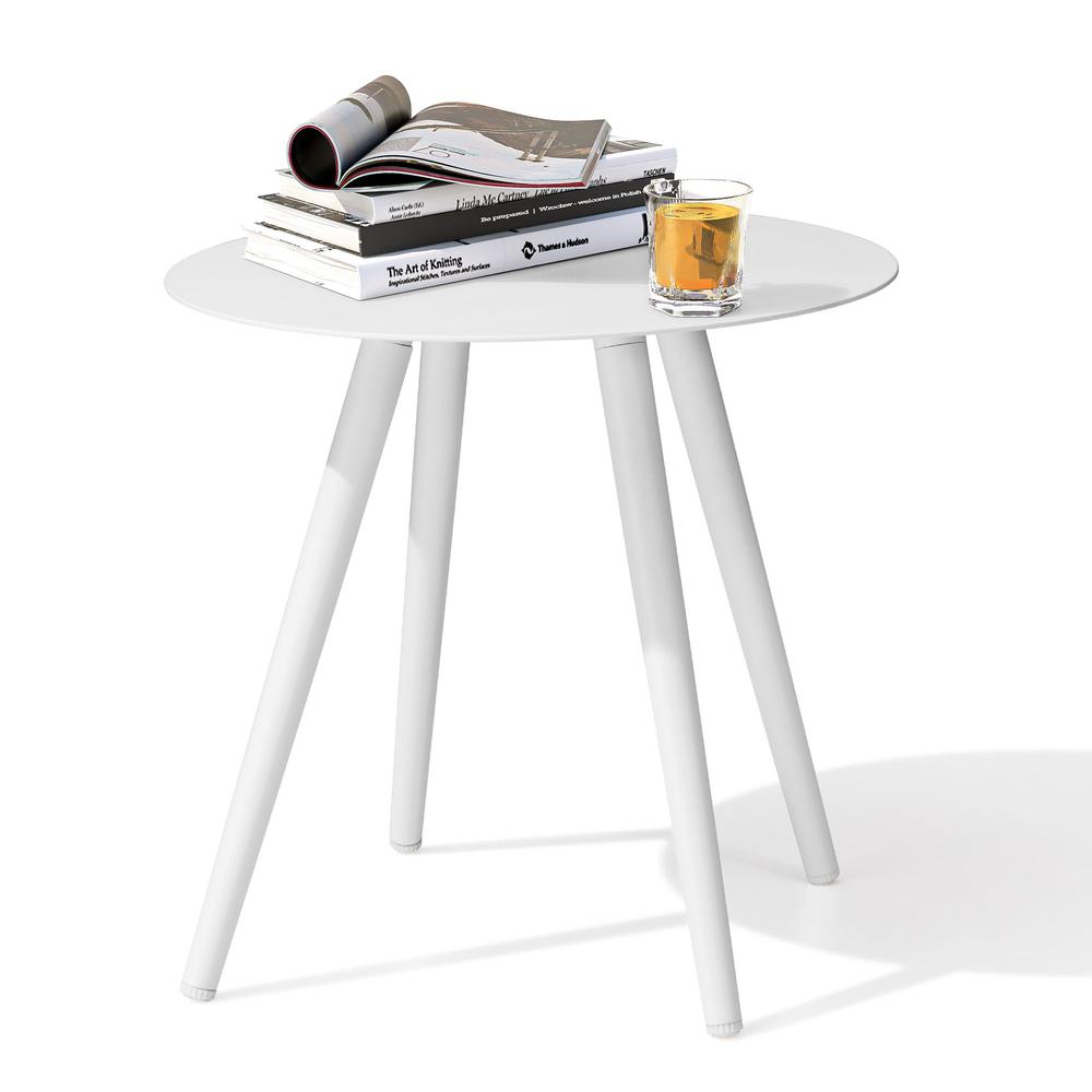16" White Rounded Metal Outdoor Side Table. Picture 1