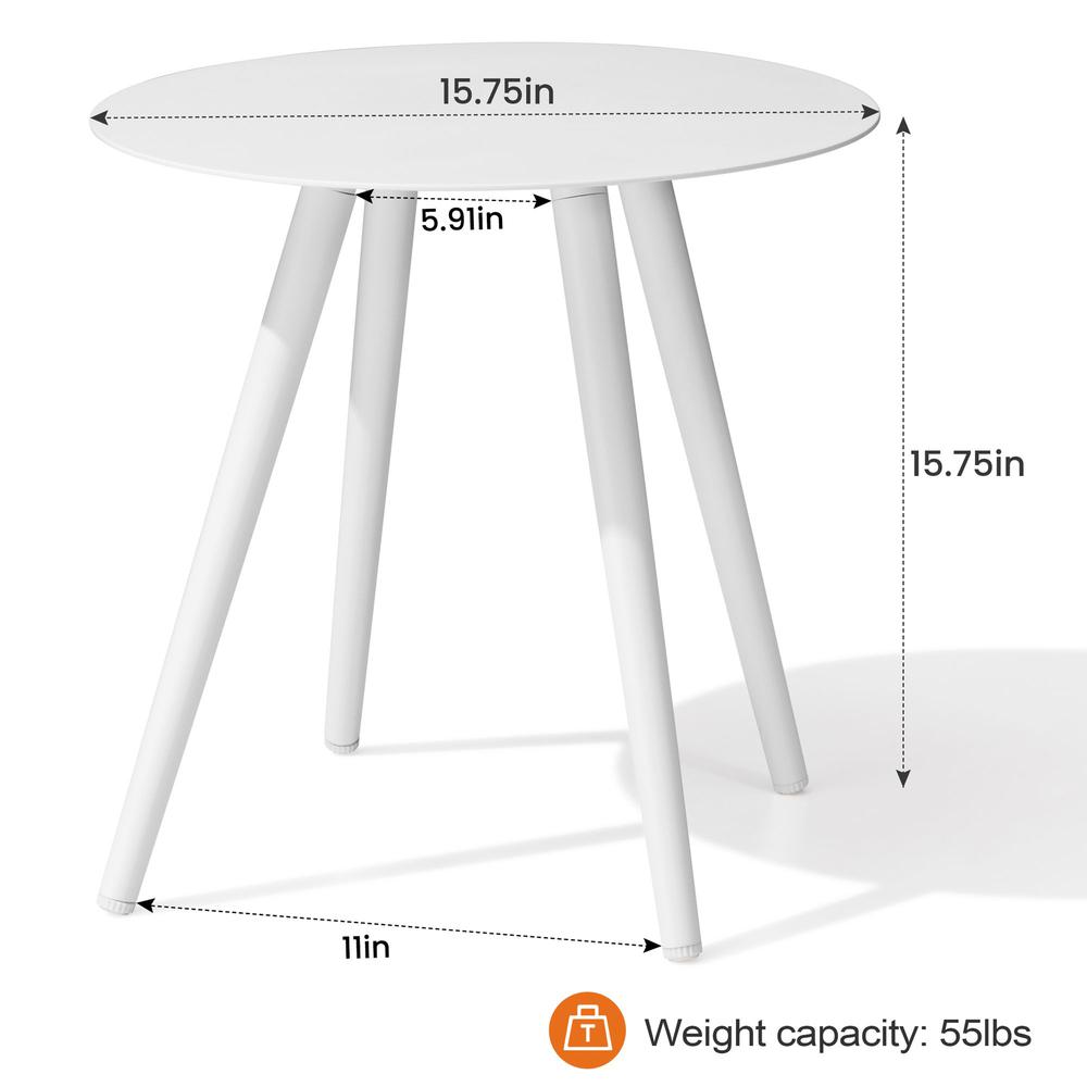 16" White Rounded Metal Outdoor Side Table. Picture 5