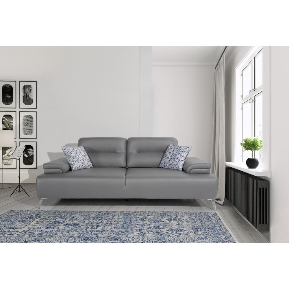 Ruslan Sofa in Light Grey Leather. Picture 7