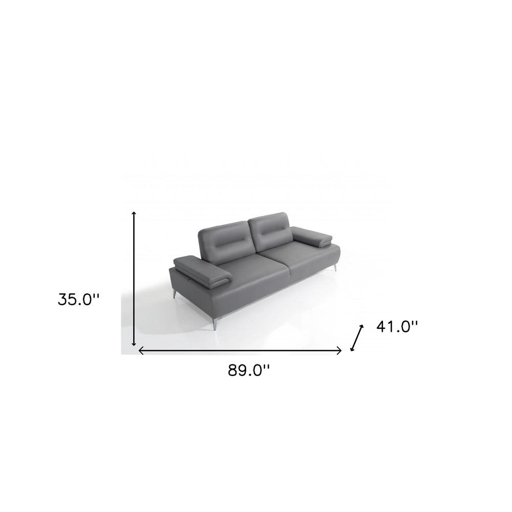 Ruslan Sofa in Light Grey Leather. Picture 8