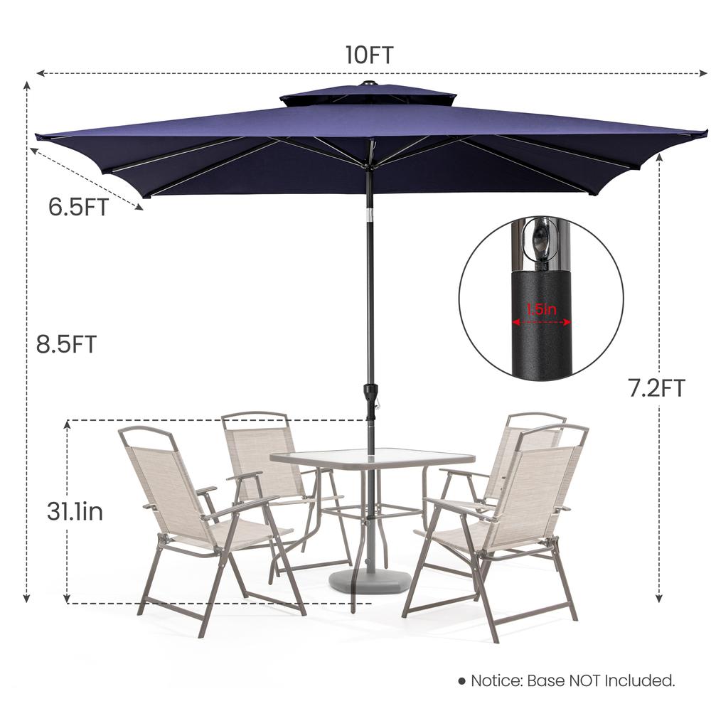 10' Navy Polyester Rectangular Tilt Market Patio Umbrella With Stand. Picture 5