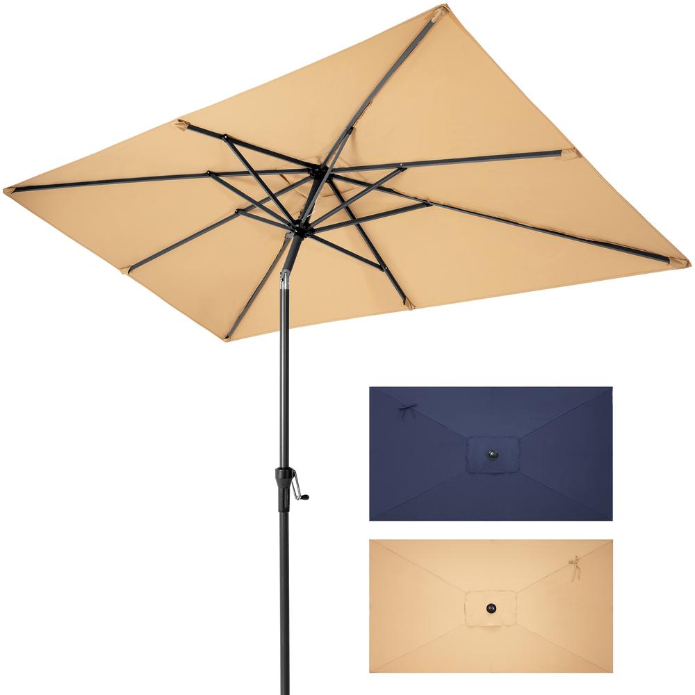 9' Tan Polyester Rectangular Tilt Market Patio Umbrella. Picture 1