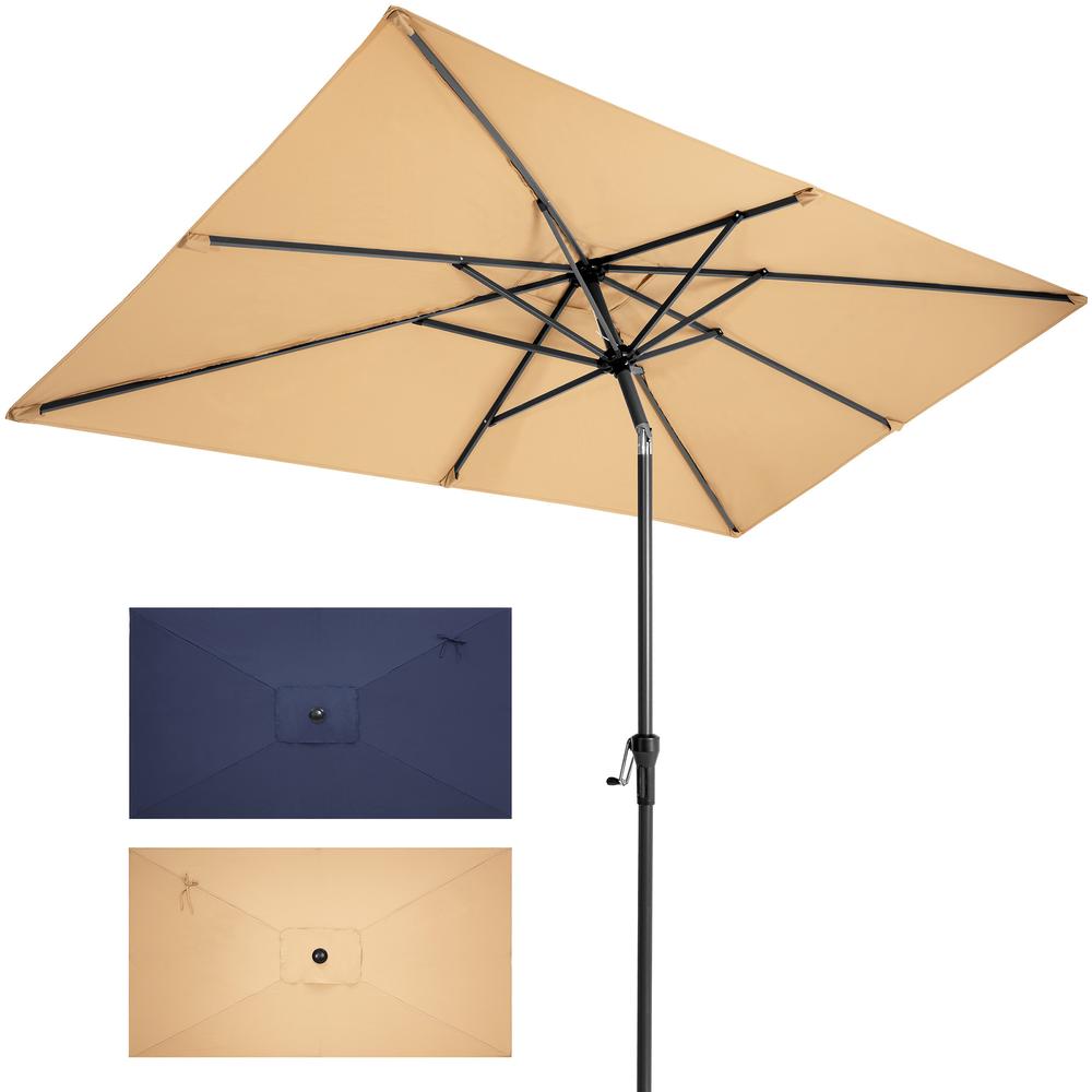 9' Tan Polyester Rectangular Tilt Market Patio Umbrella. Picture 2