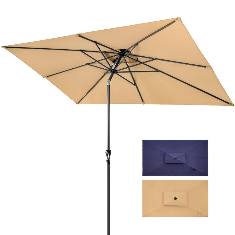 9' Tan Polyester Rectangular Tilt Market Patio Umbrella. Picture 1