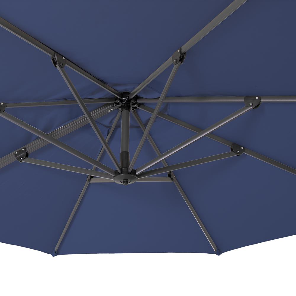 10' Navy Blue Polyester Round Tilt Cantilever Patio Umbrella With Stand. Picture 4