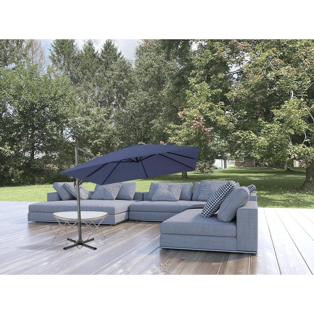 10' Navy Blue Polyester Square Tilt Cantilever Patio Umbrella With Stand. Picture 2