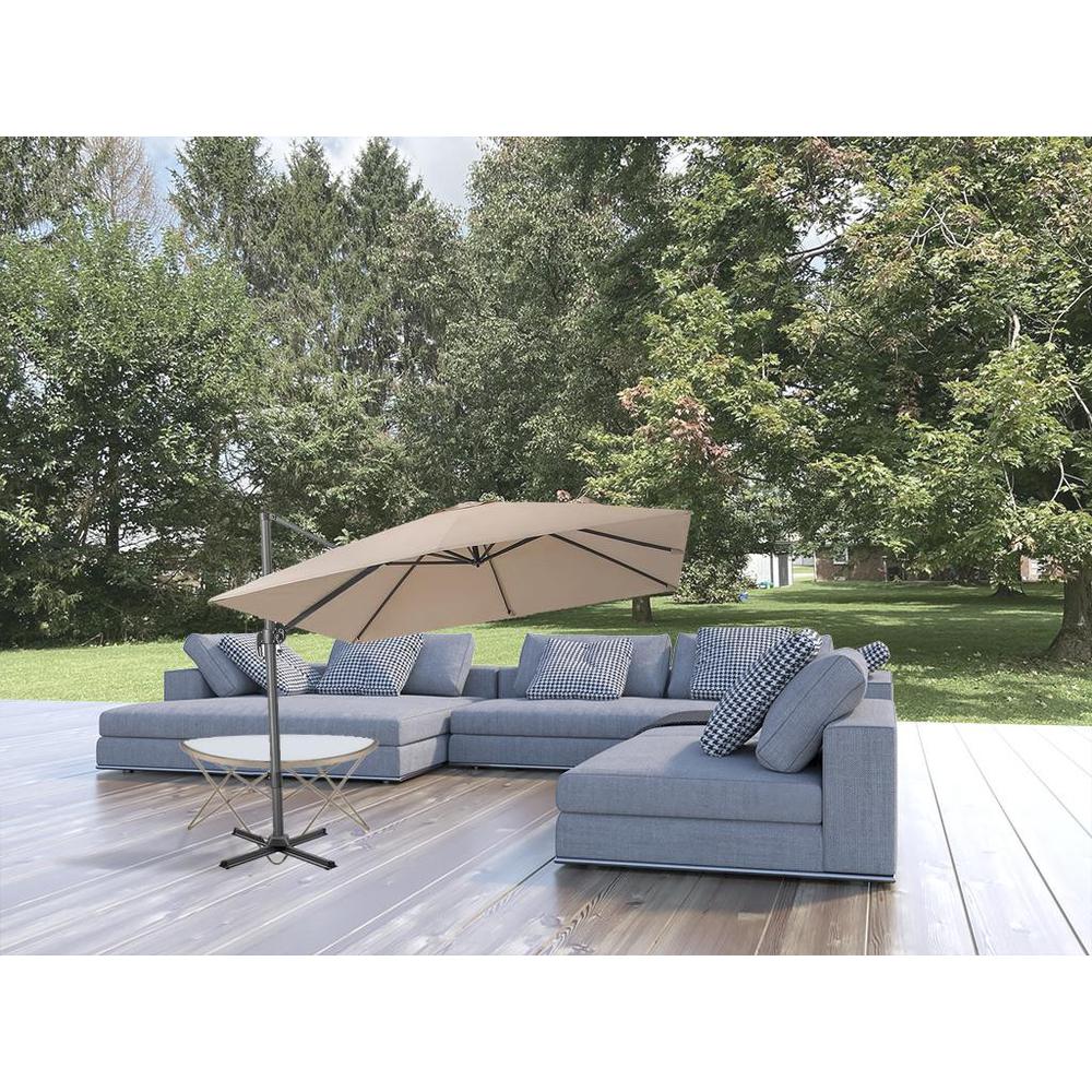10' Tan Polyester Square Tilt Cantilever Patio Umbrella With Stand. Picture 2