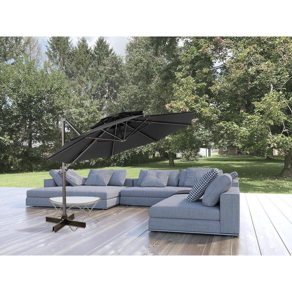12' Black Polyester Round Tilt Cantilever Patio Umbrella With Stand. Picture 3