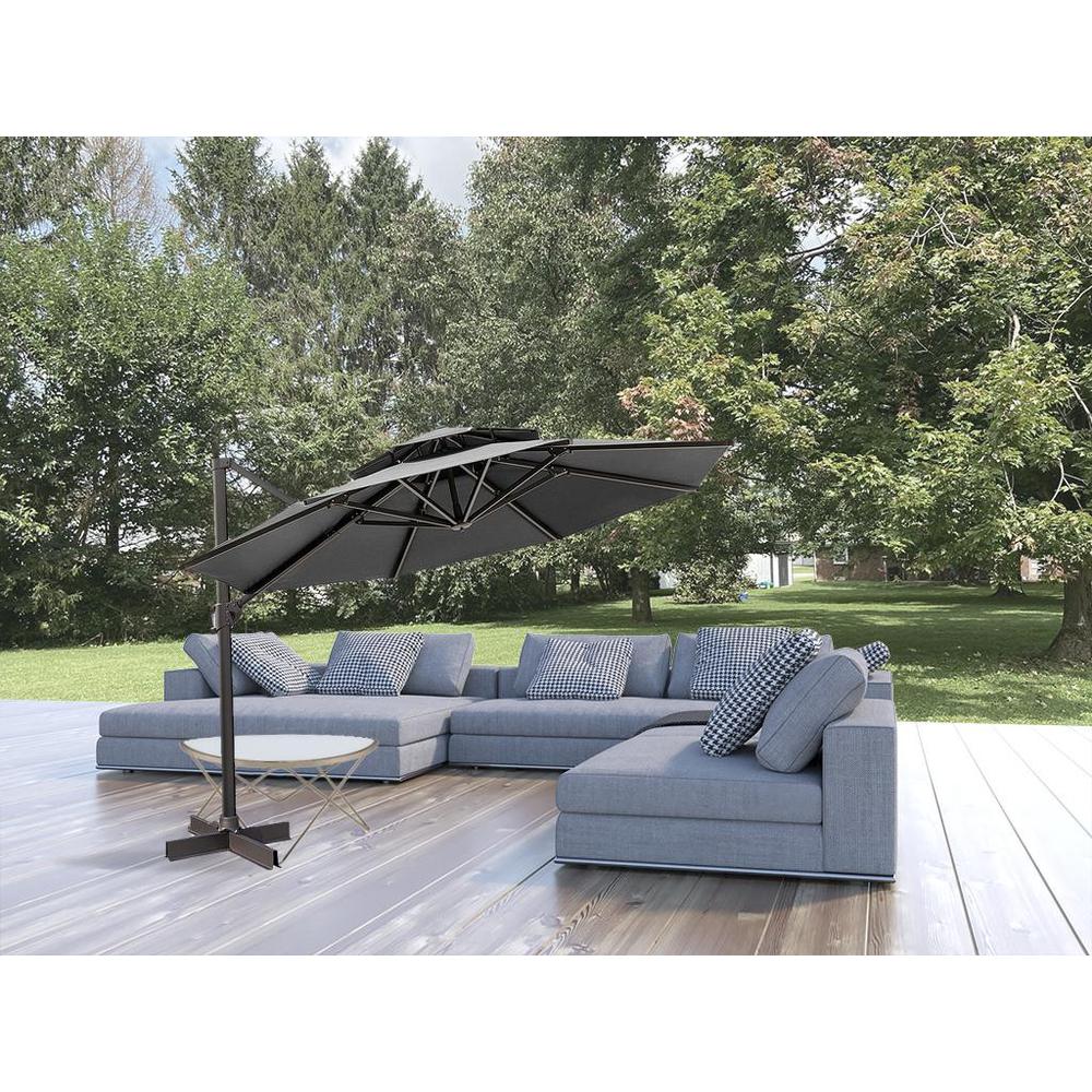 12' Dark Gray Polyester Round Tilt Cantilever Patio Umbrella With Stand. Picture 3
