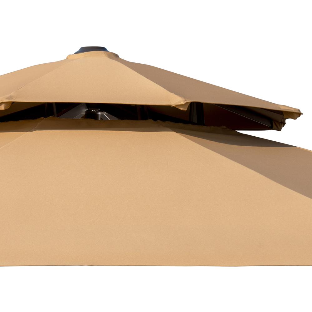 12' Tan Polyester Round Tilt Cantilever Patio Umbrella With Stand. Picture 7