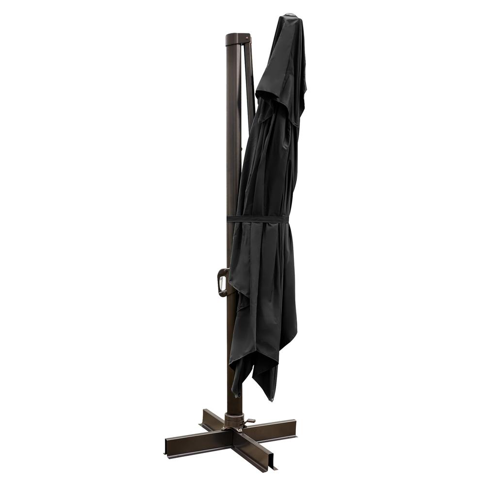 13' Black Polyester Rectangular Tilt Cantilever Patio Umbrella With Stand. Picture 1