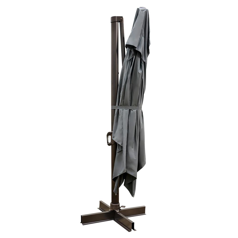 13' Dark Gray Polyester Rectangular Tilt Cantilever Patio Umbrella With Stand. Picture 1
