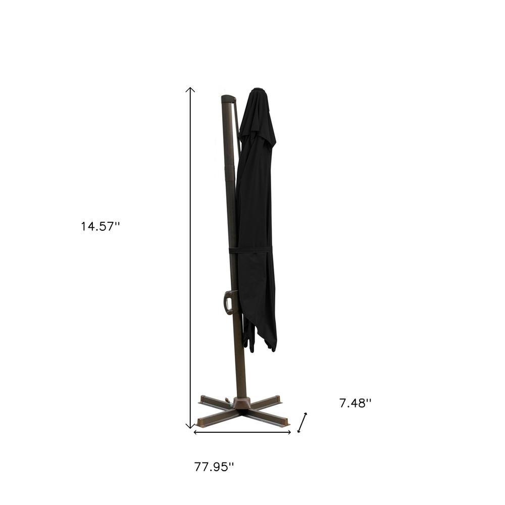 10' Black Polyester Square Tilt Cantilever Patio Umbrella With Stand. Picture 4