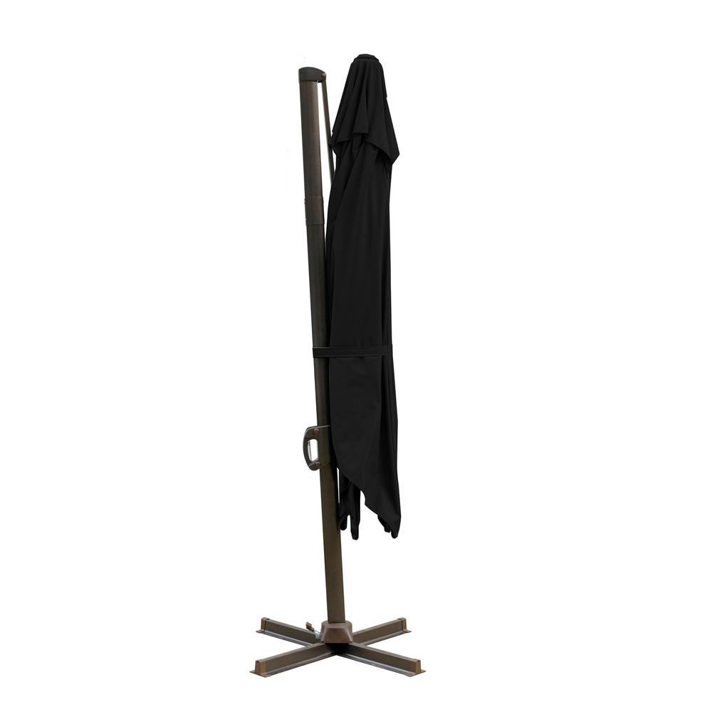 10' Black Polyester Square Tilt Cantilever Patio Umbrella With Stand. Picture 1