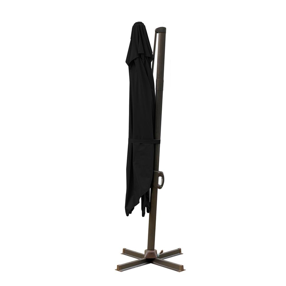 10' Black Polyester Square Tilt Cantilever Patio Umbrella With Stand. Picture 3