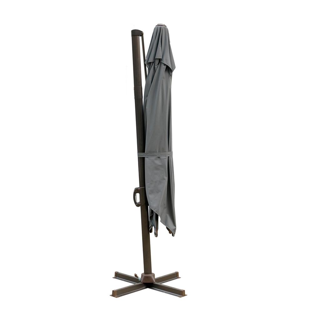 10' Dark Gray Polyester Square Tilt Cantilever Patio Umbrella With Stand. Picture 1