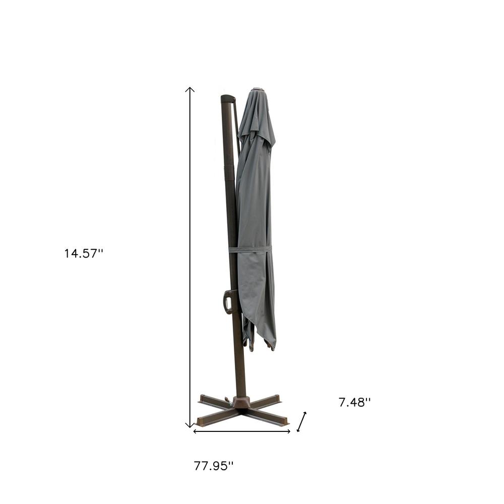 10' Dark Gray Polyester Square Tilt Cantilever Patio Umbrella With Stand. Picture 5
