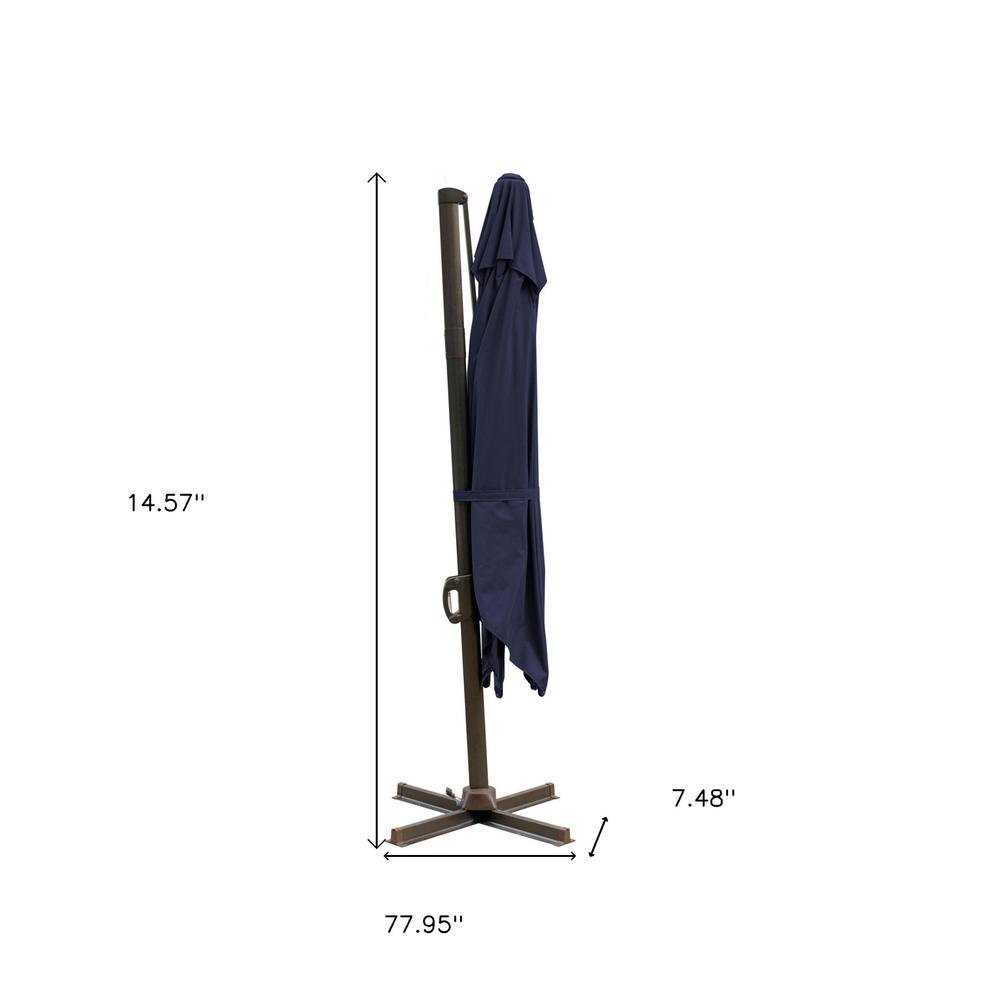 10' Navy Blue Polyester Square Tilt Cantilever Patio Umbrella With Stand. Picture 5