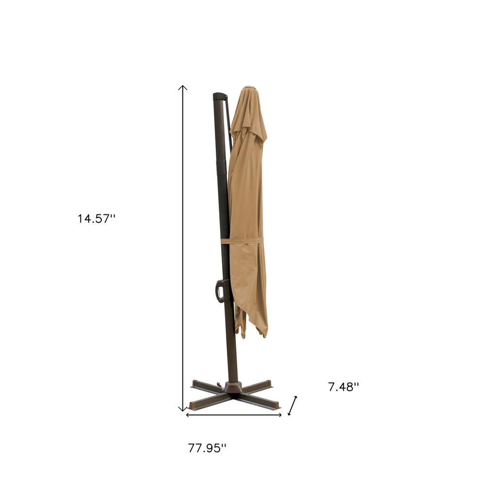 10' Tan Polyester Square Tilt Cantilever Patio Umbrella With Stand. Picture 5
