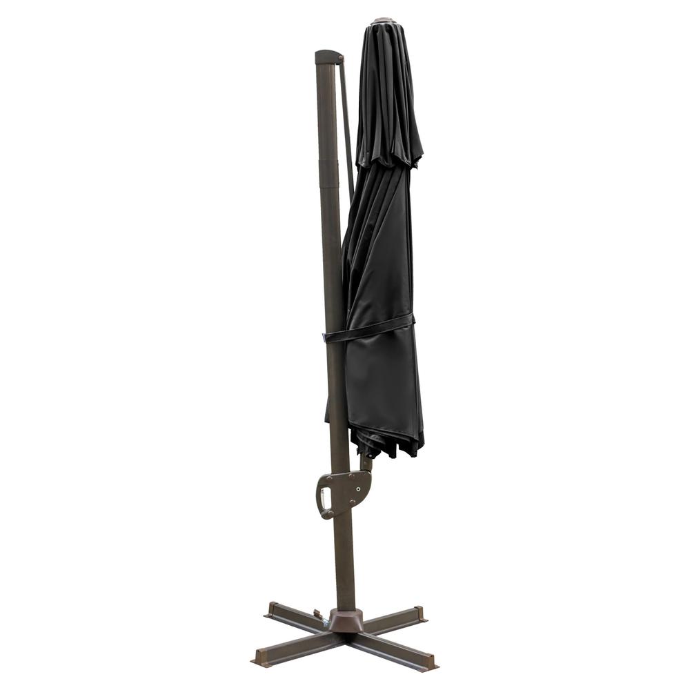 11.5' Black Polyester Round Tilt Cantilever Patio Umbrella With Stand. Picture 1