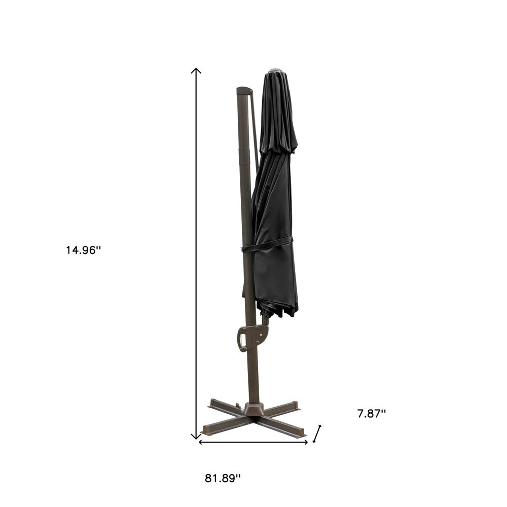 11.5' Black Polyester Round Tilt Cantilever Patio Umbrella With Stand. Picture 4