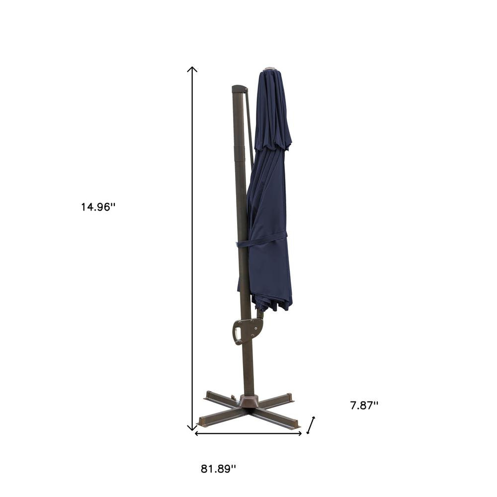 11.5' Navy Blue Polyester Round Tilt Cantilever Patio Umbrella With Stand. Picture 4