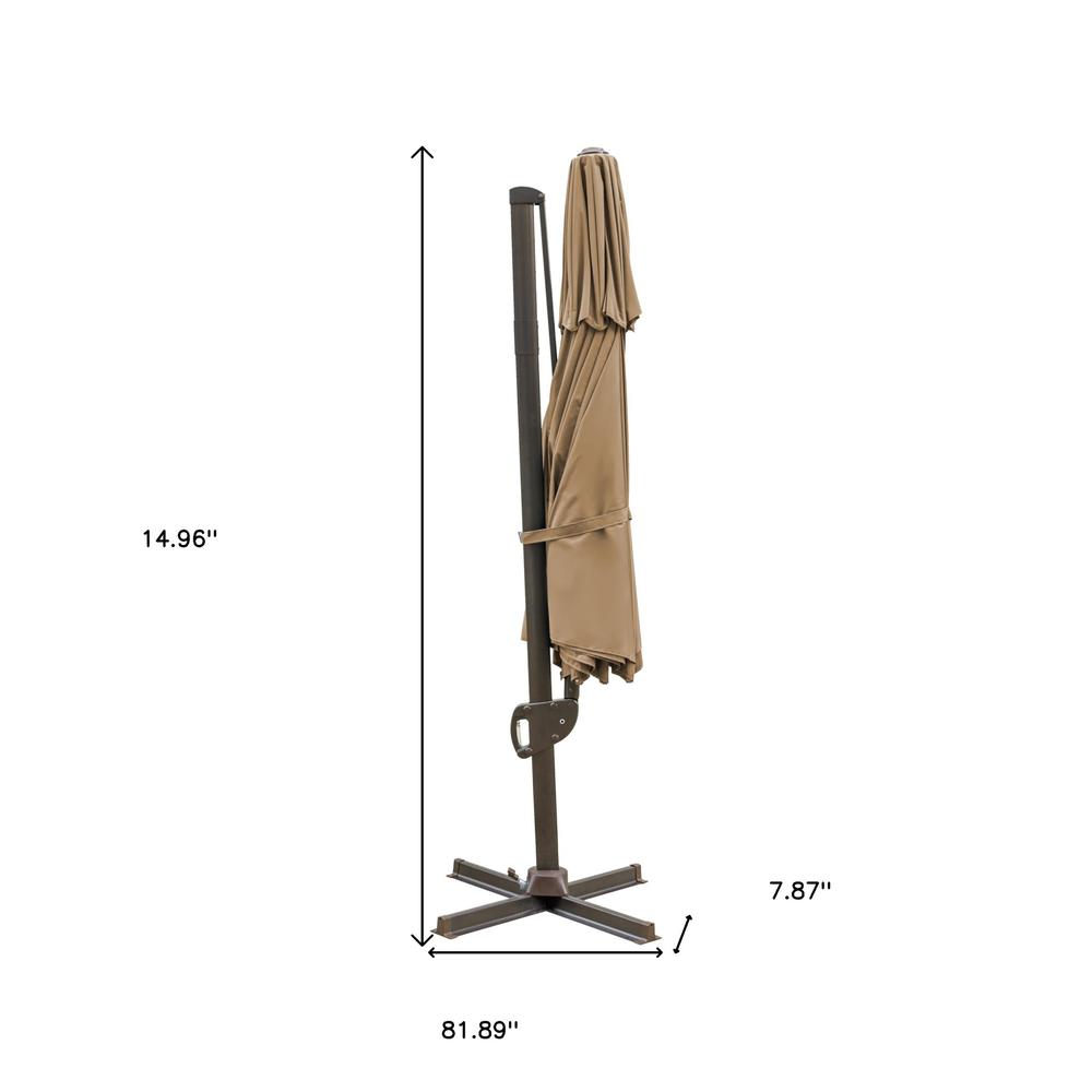 11.5' Tan Polyester Round Tilt Cantilever Patio Umbrella With Stand. Picture 4