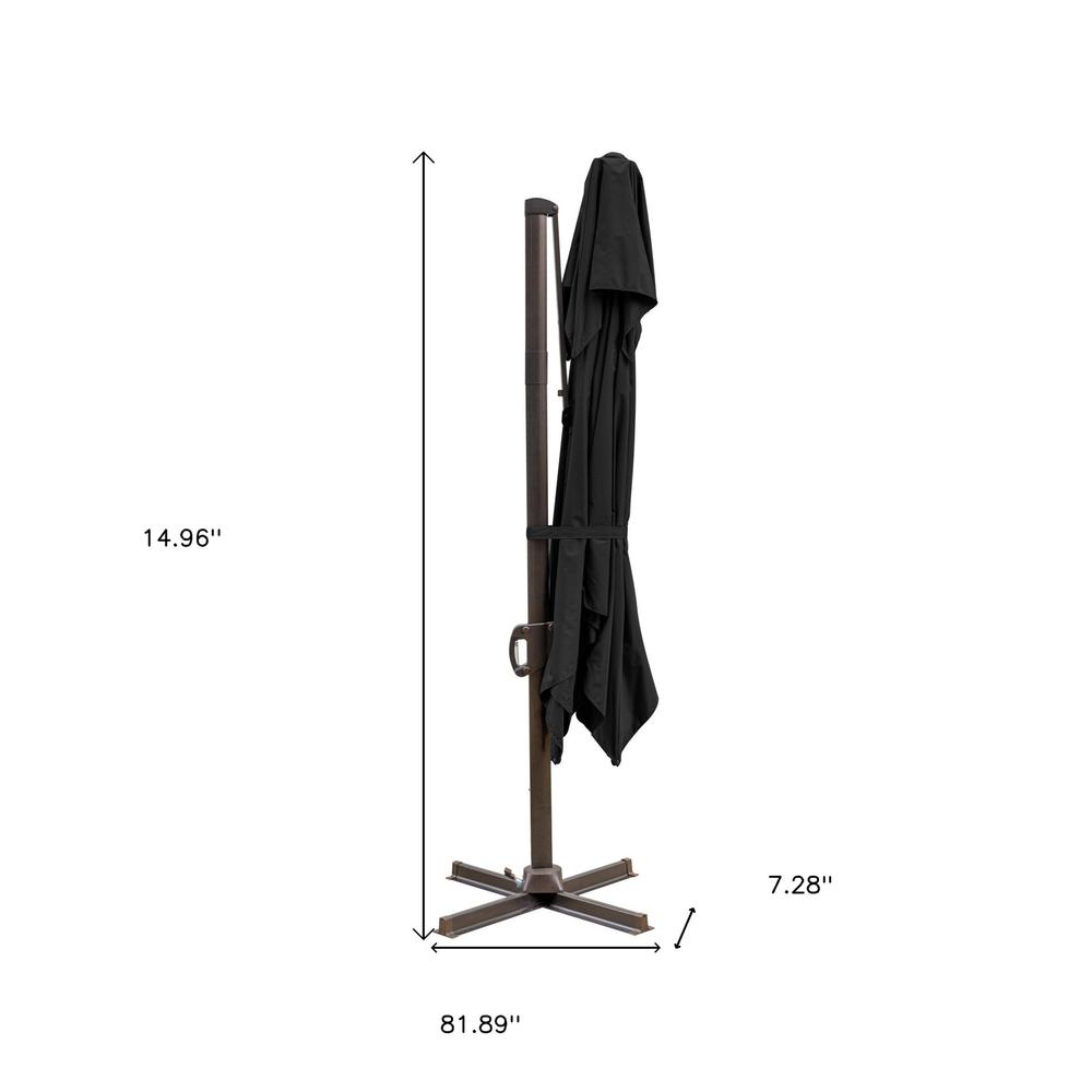 10' Black Polyester Square Tilt Cantilever Patio Umbrella With Stand. Picture 4