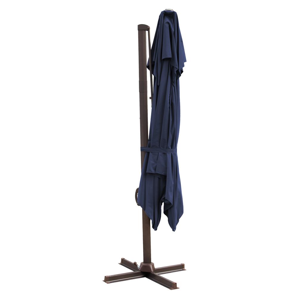 10' Navy Blue Polyester Square Tilt Cantilever Patio Umbrella With Stand. Picture 1