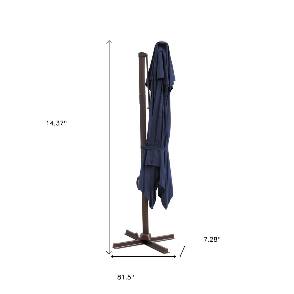 10' Navy Blue Polyester Square Tilt Cantilever Patio Umbrella With Stand. Picture 4