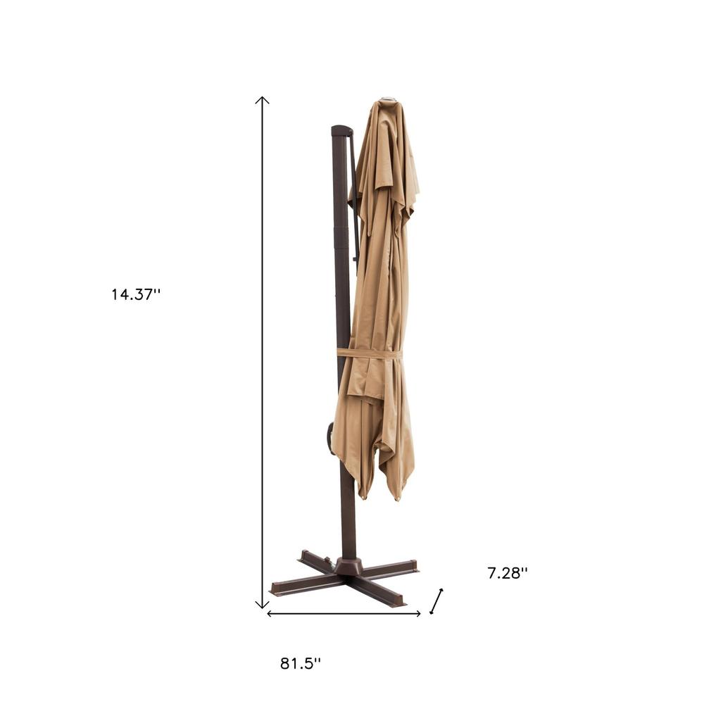 10' Tan Polyester Square Tilt Cantilever Patio Umbrella With Stand. Picture 4