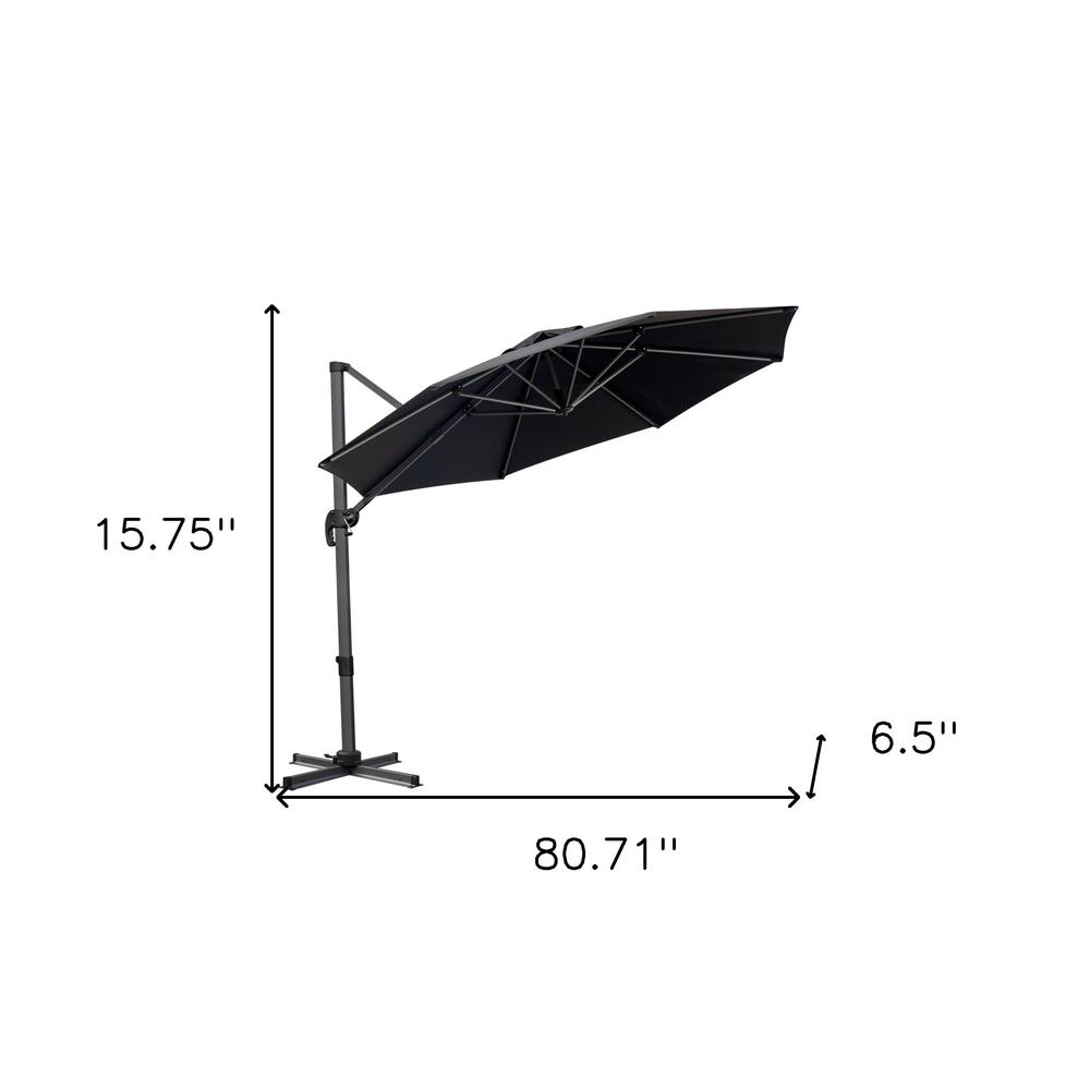 10' Black Polyester Round Tilt Cantilever Patio Umbrella With Stand. Picture 4