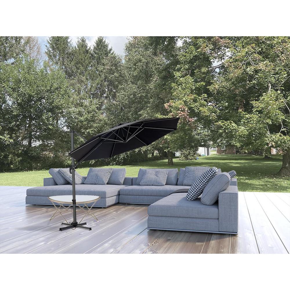 10' Black Polyester Round Tilt Cantilever Patio Umbrella With Stand. Picture 2
