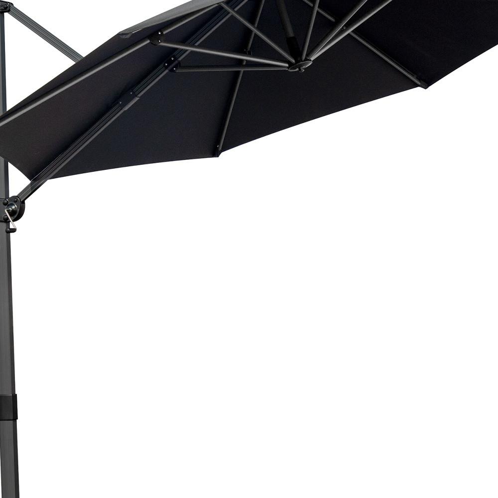 10' Black Polyester Round Tilt Cantilever Patio Umbrella With Stand. Picture 3