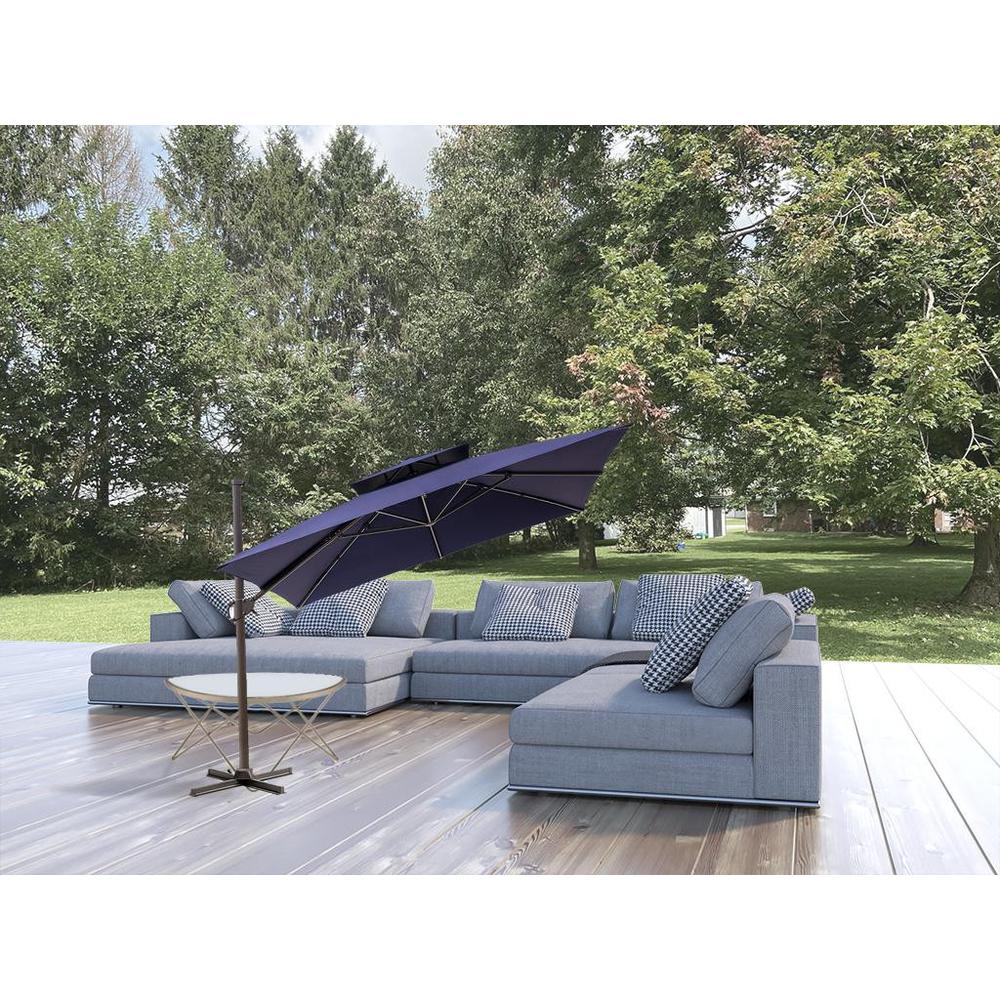 11' Navy Blue Polyester Round Tilt Cantilever Patio Umbrella With Stand. Picture 2