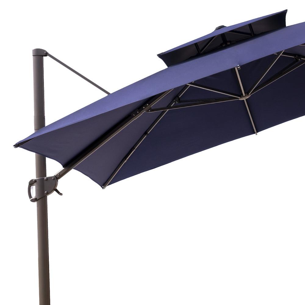 11' Navy Blue Polyester Round Tilt Cantilever Patio Umbrella With Stand. Picture 3