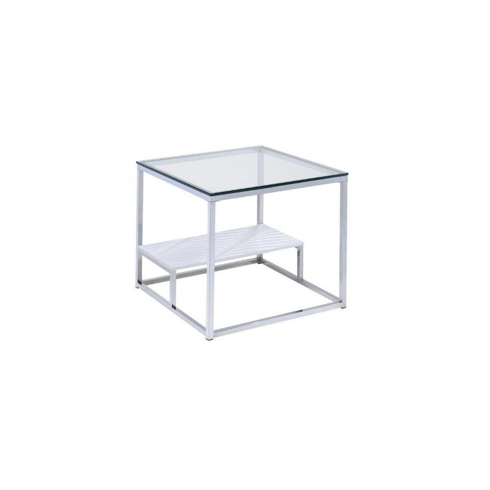 22" Chrome And Clear Glass Square End Table With Shelf. Picture 1