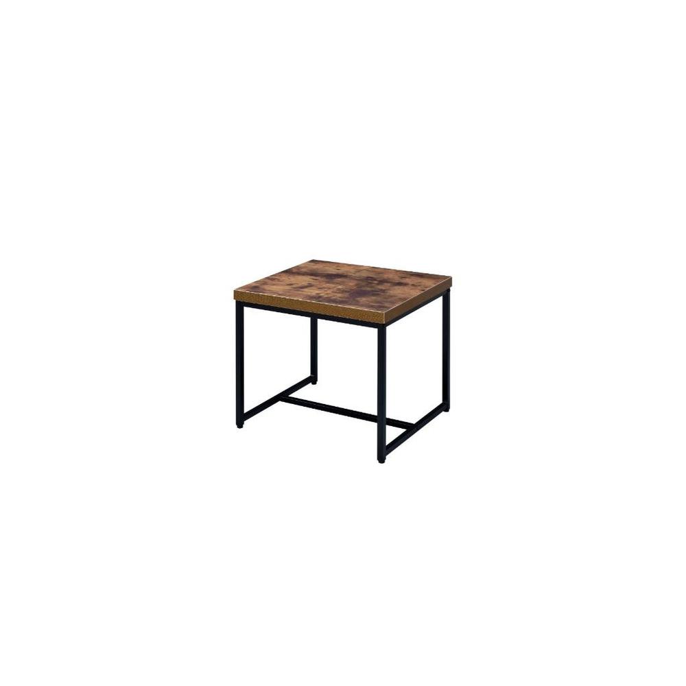 19" Black And Brown Oak Manufactured Wood And Metal End Table. Picture 1