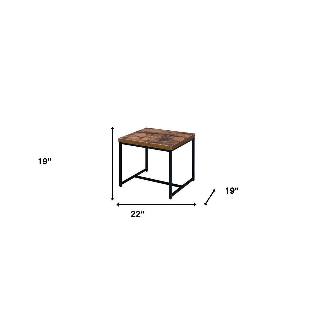 19" Black And Brown Oak Manufactured Wood And Metal End Table. Picture 5