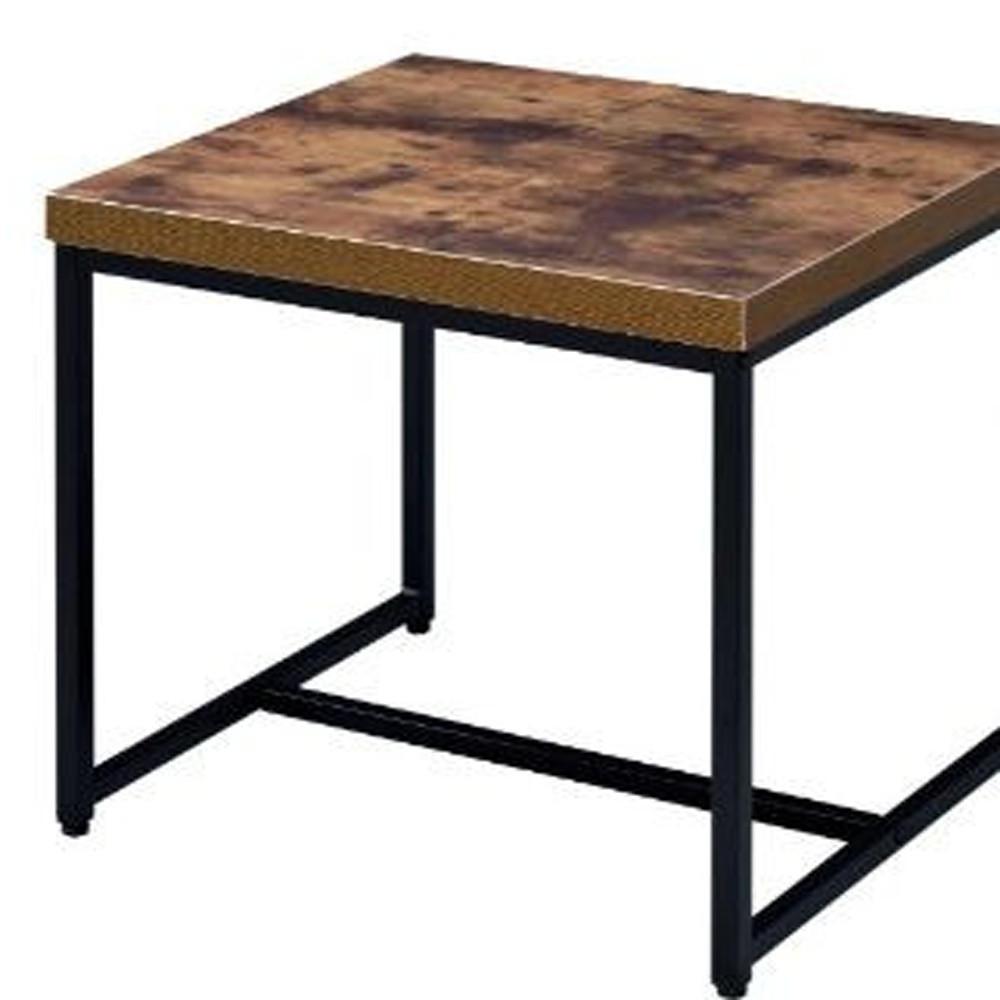 19" Black And Brown Oak Manufactured Wood And Metal End Table. Picture 4