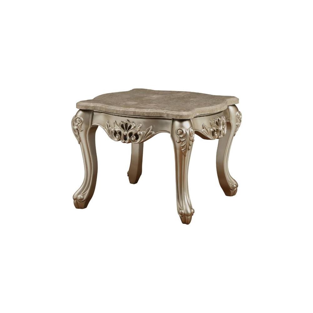 25" Champagne And Marble Marble And Solid Wood Square End Table. Picture 1