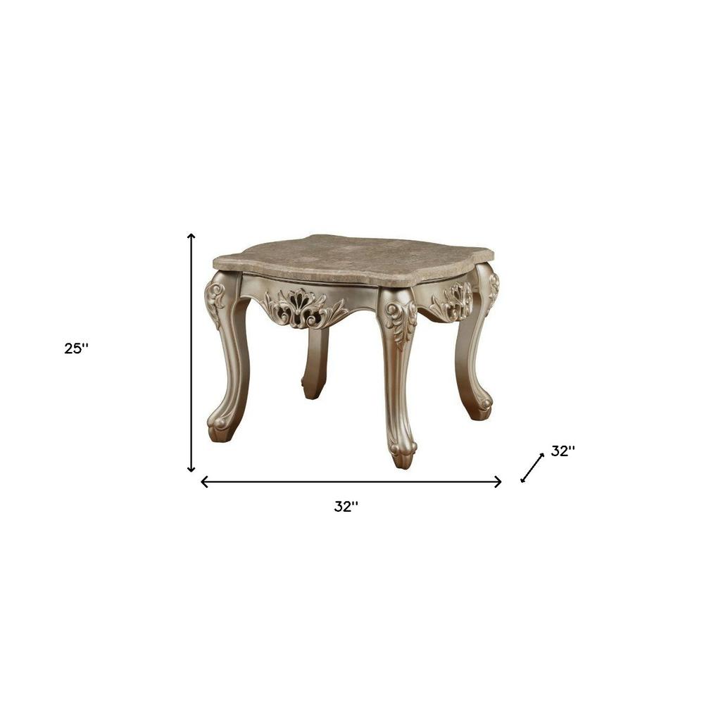 25" Champagne And Marble Marble And Solid Wood Square End Table. Picture 5
